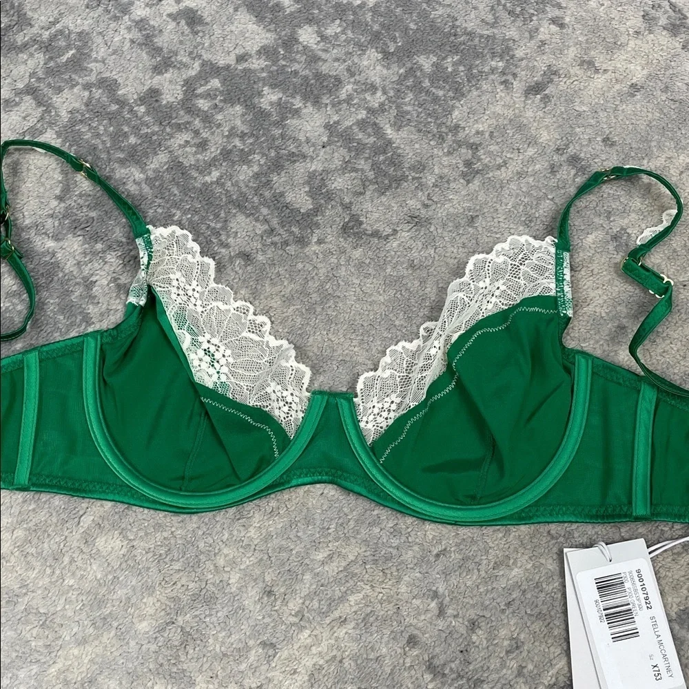 NWT Stella McCartney Green Lace Trim Underwire Bra Silk Blend Sz 36C